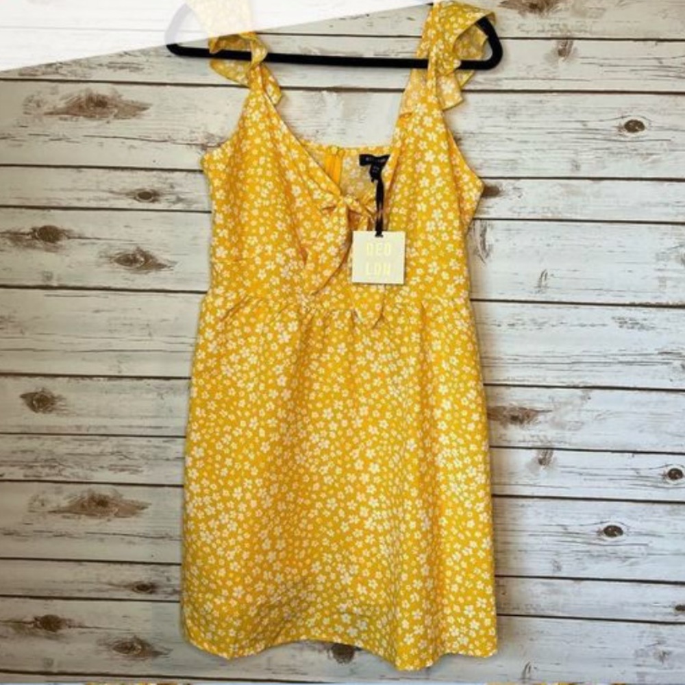 ❤️❤️ QED London Floral Dot Knot Front Yellow Dress❤️❤️new with tag size 10 - Picture 5 of 9